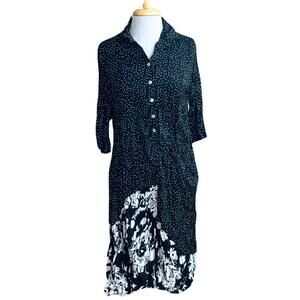 NEW SHANA APPAREL women's polka dot shirt dress with pocket in black